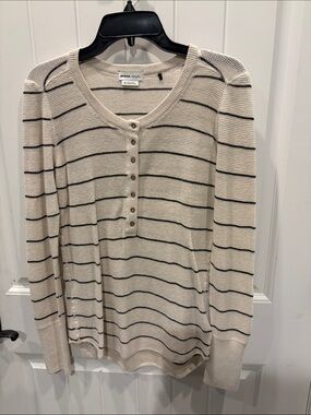 Prana Cream Long Sleeve Striped Henley